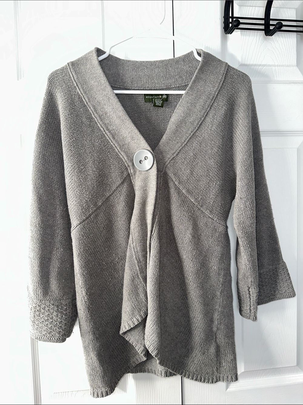 Soft Gray Button-Front Knit Cardigan